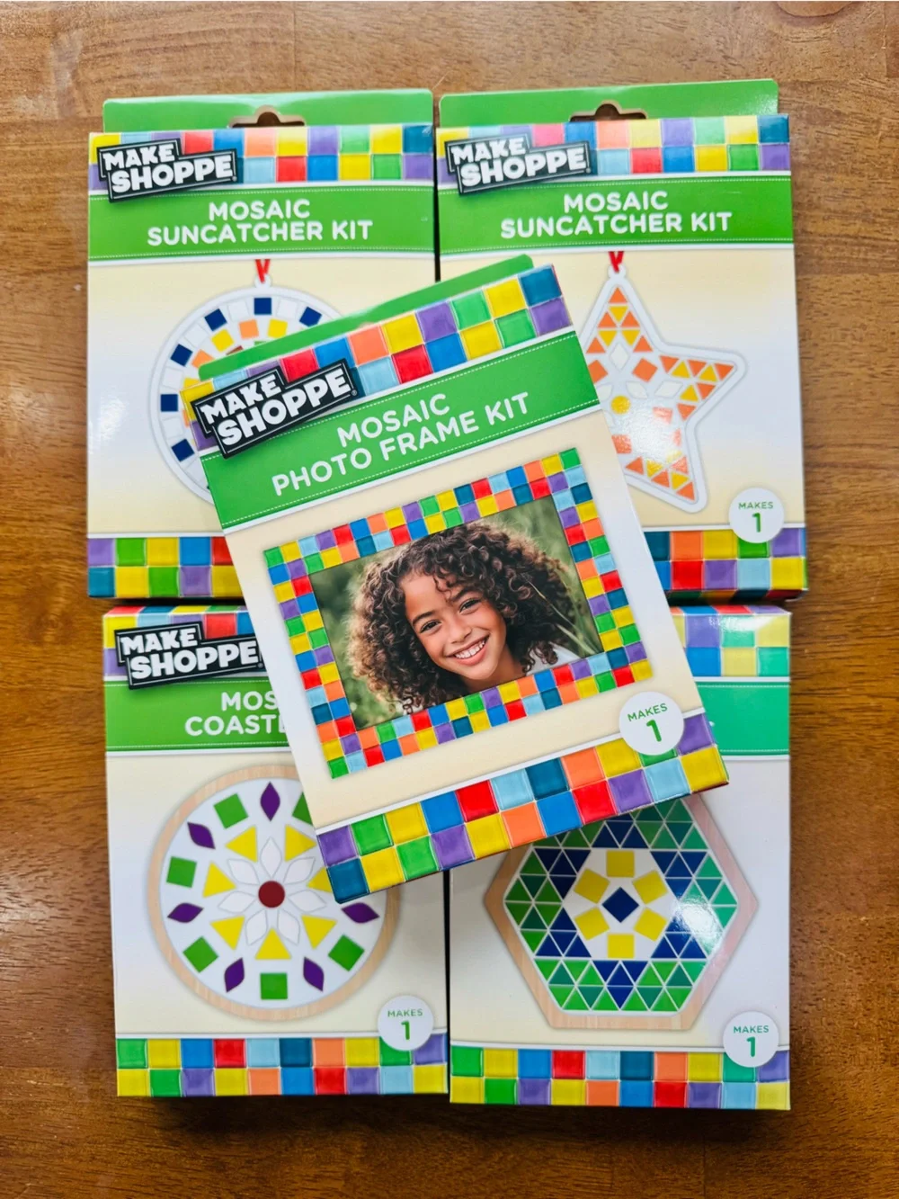 Set of 5 Mosaic Craft Kits-Multicolor Frame, Sun-catchers and Coasters